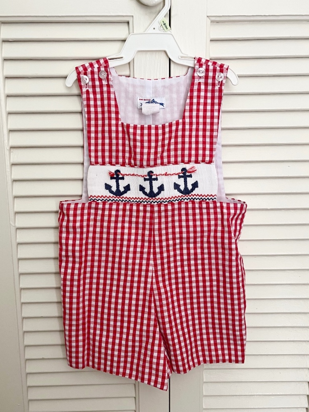 Silly Goose Hand Smocked Gingham Jon Jon Romper